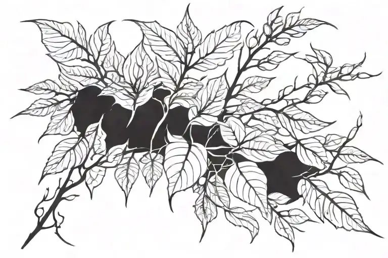 Straight Black Line With Leafy Off Shoots