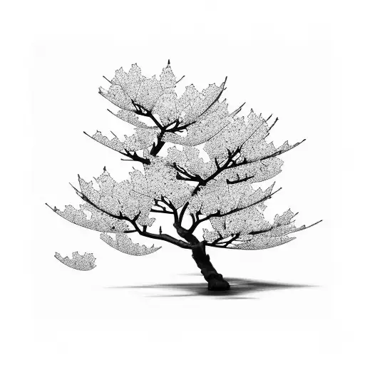 Japanese Cherry Blossom Tree With Symbols Integrated Into The Branches