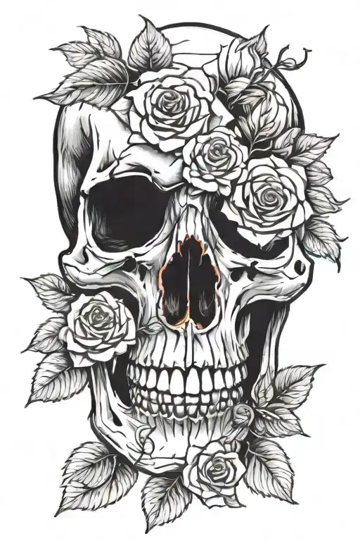 Broken Skull With Roses Growing Inside