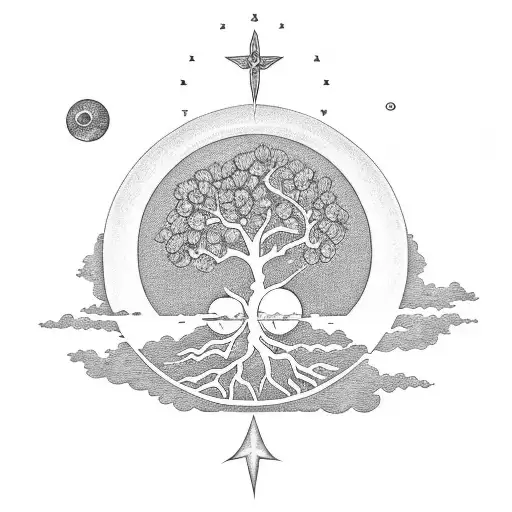 Tree Of Life With Sun And Moon Above The Tree