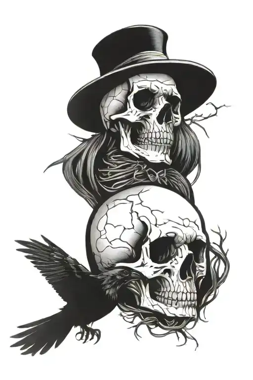 Skull And Raven Sitting