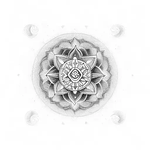 A Blackwork Tattoo Of A Mandala With Christian Symbols Incorporated Into The Design