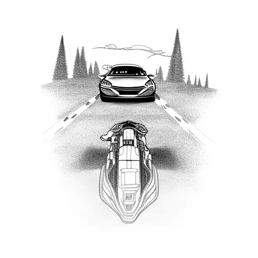 Illustrate A Car And A Motorcycle Racing Through A Breathtaking Natural Landscape