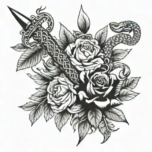 Flowers Snakes Dagger Intertwined