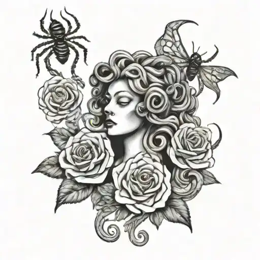 Medusa With Roses And Spiders