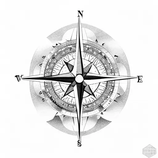 A Compass Rose With Mountains In The Background