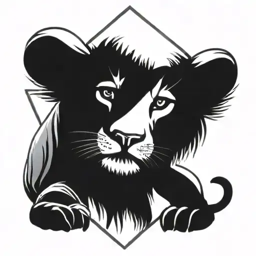 Cub Looking Through Mirror At A Lion