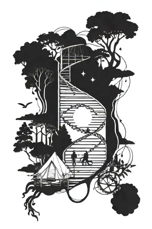 Dna Strand Intertwined With Camp Scenes Intertwined