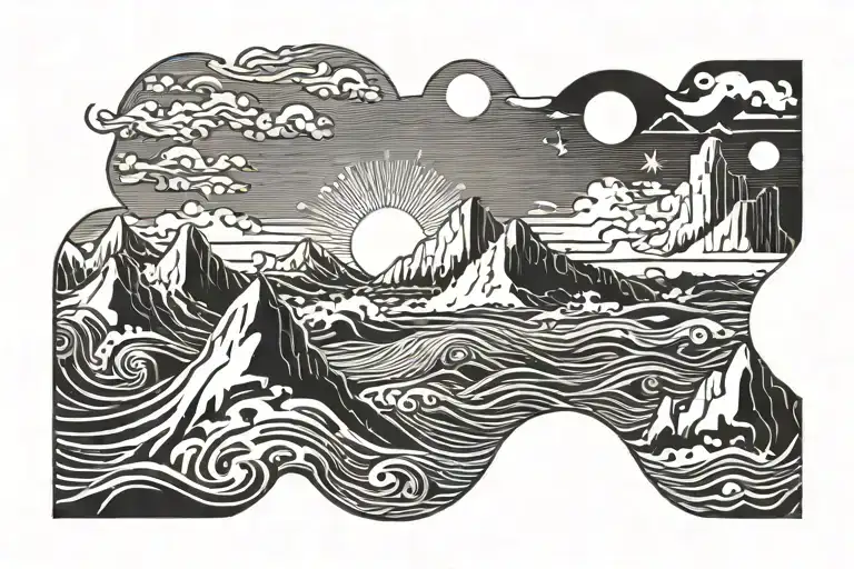 Mountain And Wave And Sun