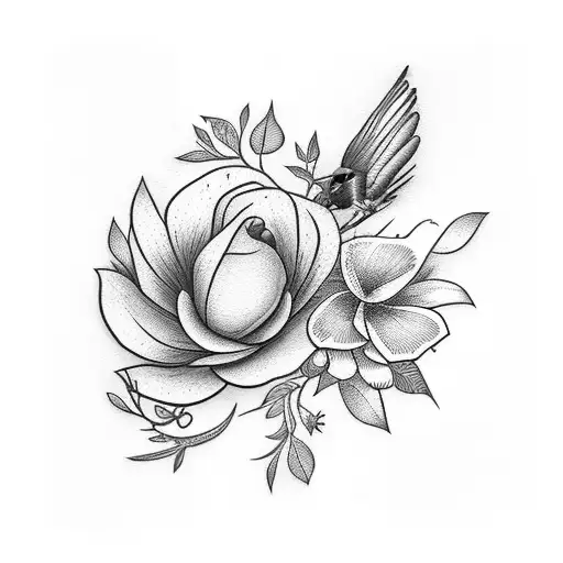 Flowers With A Robin Bird