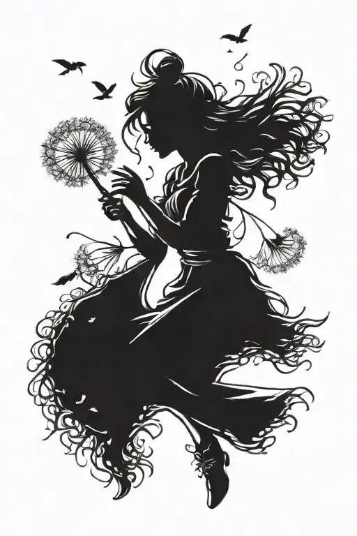 Iron Fairy Holding On To A Dandelion Carried Away By The Wind