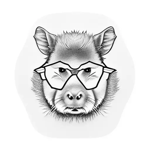 A Mini Tattoo Of A Capybara Wearing Geek Glasses And A Pocket Protector