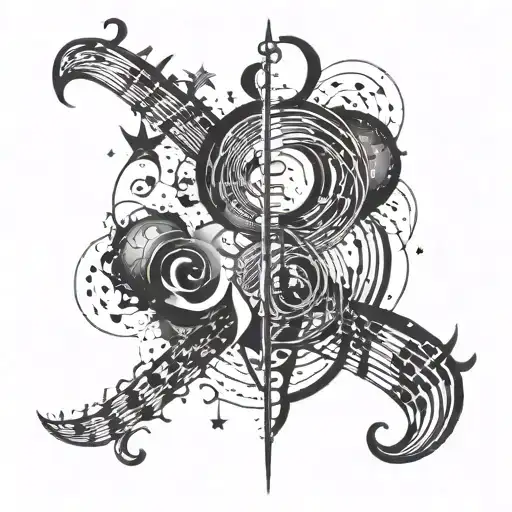 A Spine Tattoo Combining Music Staff And Zodiac Constellations