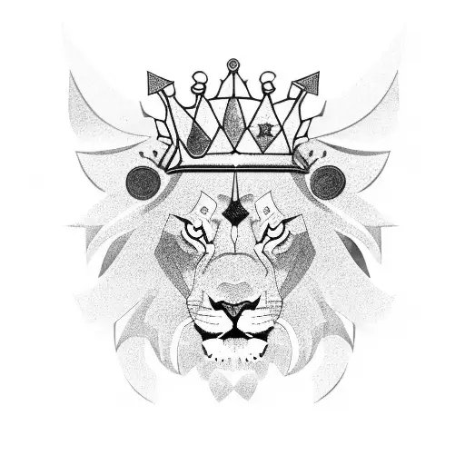 A Detailed Blackwork Lion With A Crown And A Star Of David On Its Chest