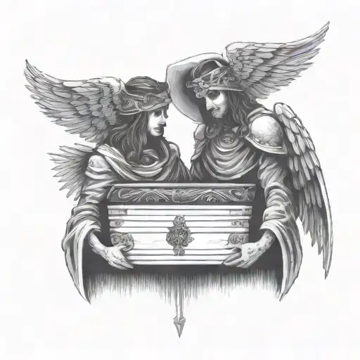 Two Dark Angels Made Of Robes With A Halo And An Occult Vibe Carrying A Coffin