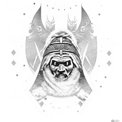 Eskimos Warrior With Symbols Up And Down Sleeve