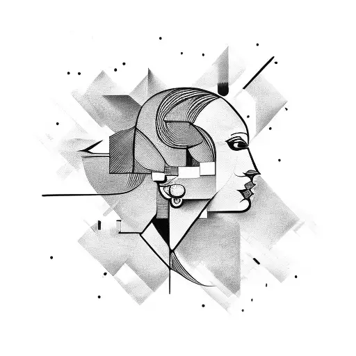 A Picasso-inspired Abstract Woman Silhouette In Blackwork Style