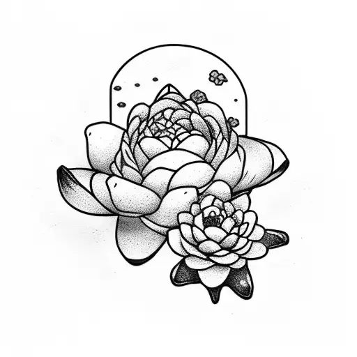 Turtle With Peony And Water Lily