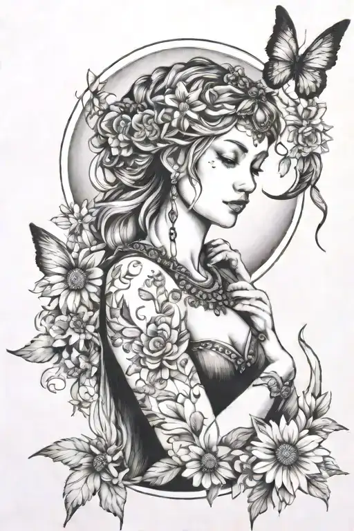Freya Goddess With Daisies Moon And Hanging Wings Kitten