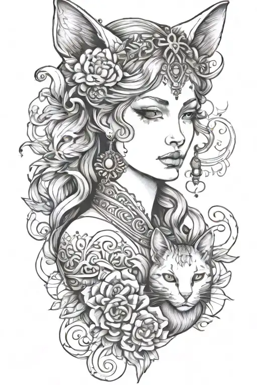 Freya Goddess Bust With Small Cat