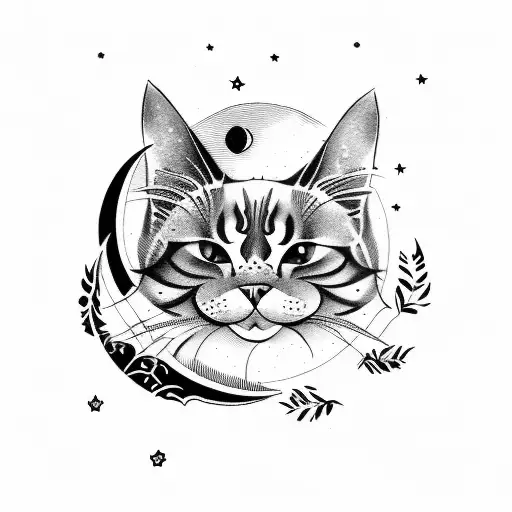 Tattoo Cat With The Moon On His Forehead