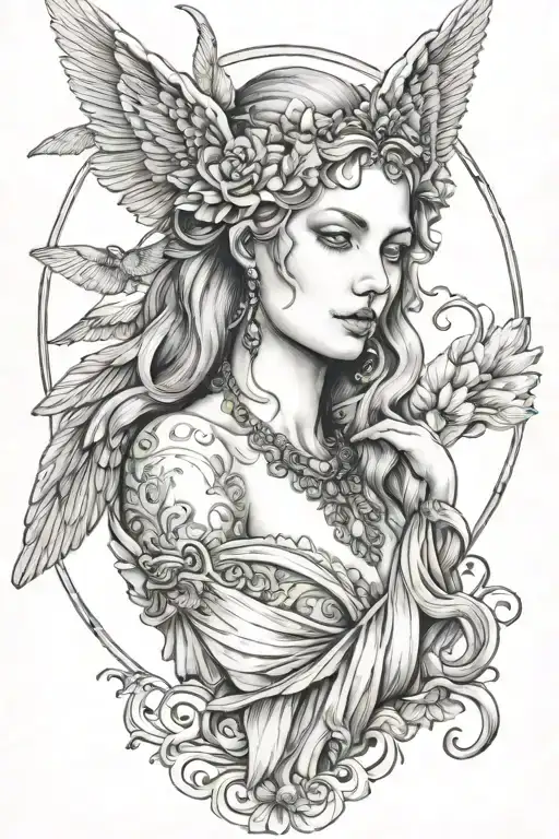 Freya Goddess Bust Wings Hanging Down Full Moon