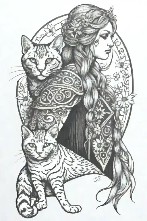 Freya Norse Goddes Holding Cat And Daisies Floating