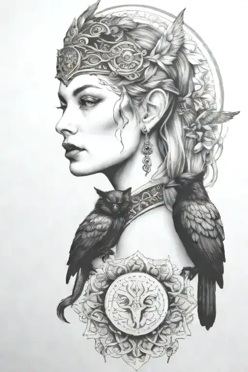 Freya With Raven And Cat