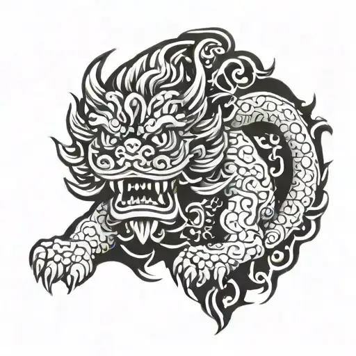 Foo Dog With A Cross Behind It