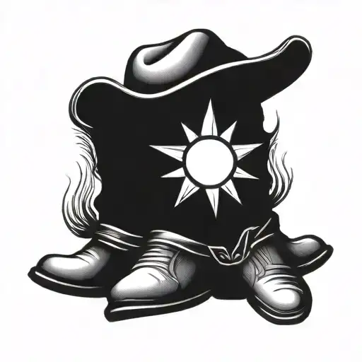 Cowboy Boot With Hat And Sunrise