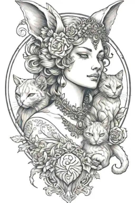 Freya Goddess Bust With 2 Small Cats Full Moon