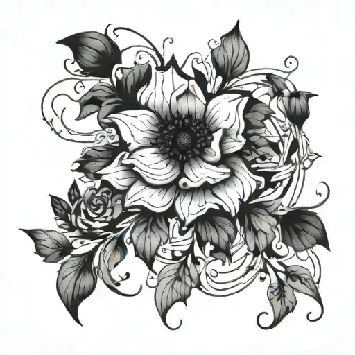 Abstract Painting Inspired Design Incorporating Black Flowers