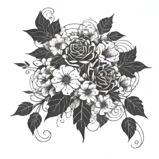 Abstract Painting Inspired Design Incorporating Black Flowers