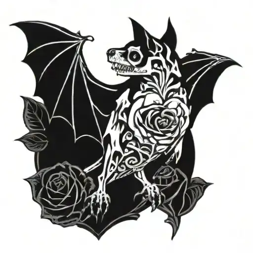 A Bat With His Skeletom And Heart Exposed And A Rose On The Background