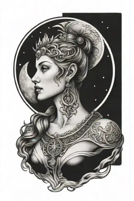 Freya Goddess Bust With Moon And Runes