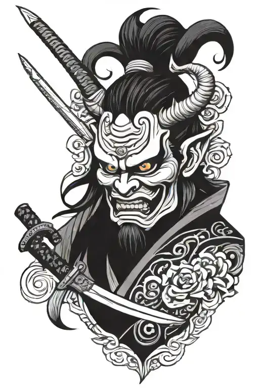 Japanese Oni Mask With Katana