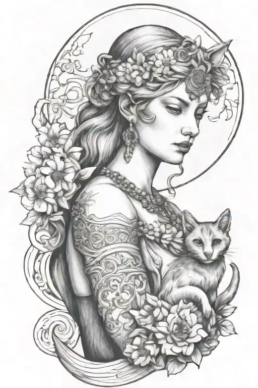 Freya Goddess Bust With Daisies Full Moon And Kitten Boar Ears