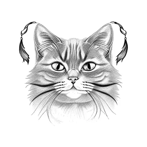 A Cat With Long Fur Knotted Into Red Strings