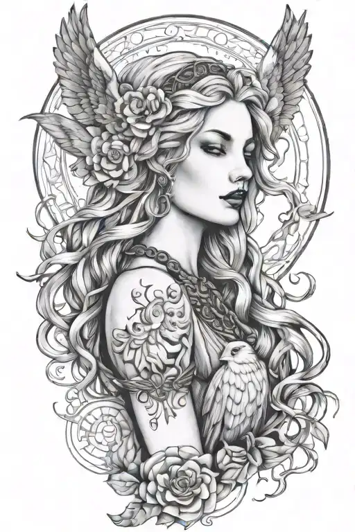 Freya Goddess Bust Braided Hair Full Moon Falcon