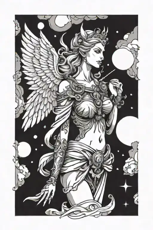 Freya Goddess Bust With Large Wings Full Moon