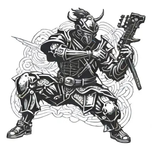 A Futuristic Cyborg Samurai Playing An Electric Guitar