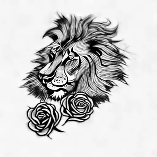 A Lion And Roses