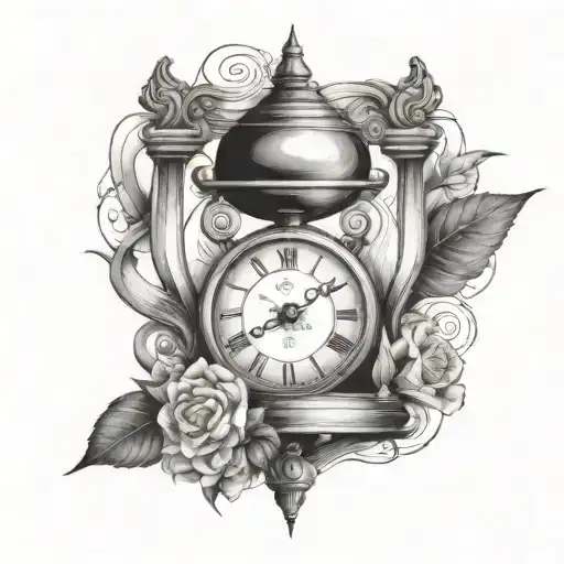 Clock And Hourglass On Half Arm And Shoulder