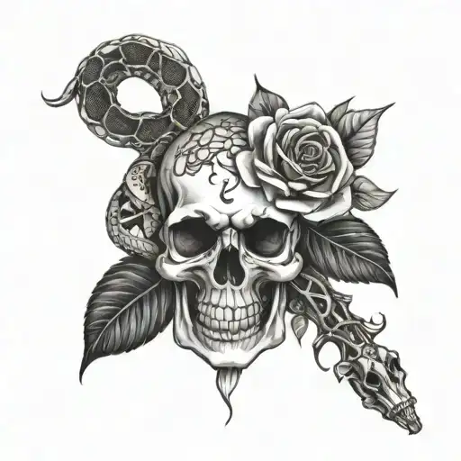 Skull And Roses And Snake