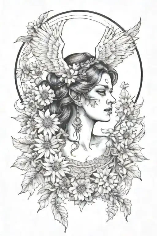 Full Moon Freya Bust Goddess With Daisies And Wings