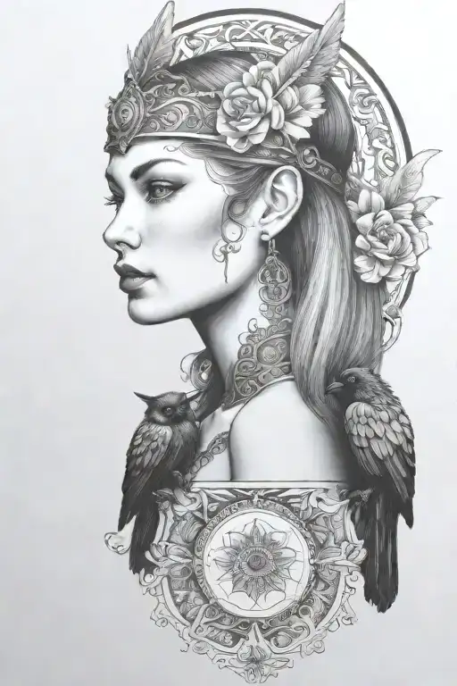 Freya With Raven And Cat