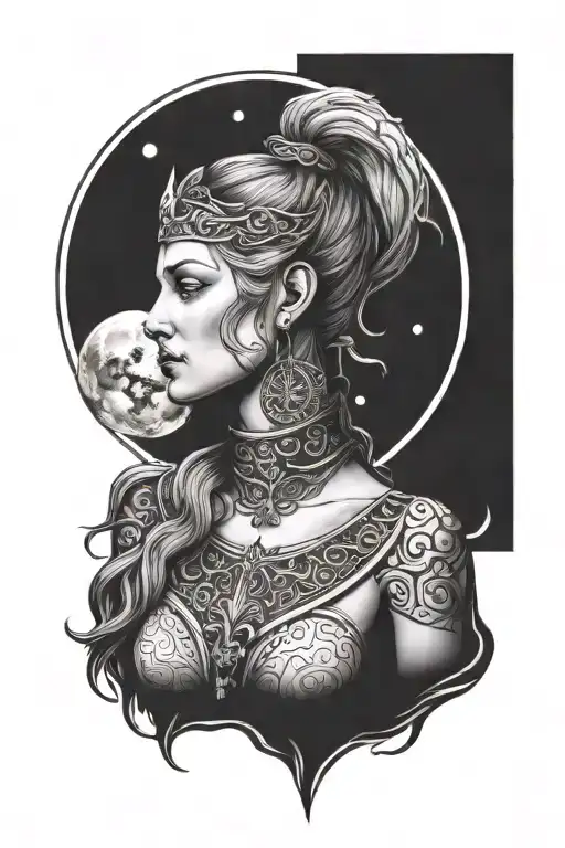 Freya Goddess Bust With Full Moon And Runes