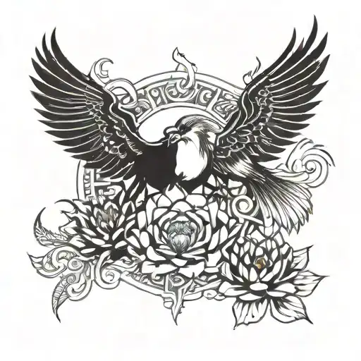 Pheonix And Lotus And Moon And Sun