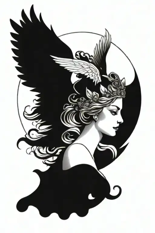 Freya Bust Goddess With Full Moon And Angel Wings