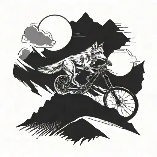 A Wolf Riding A Mountain Bike Through A Rugged Mountain Trail